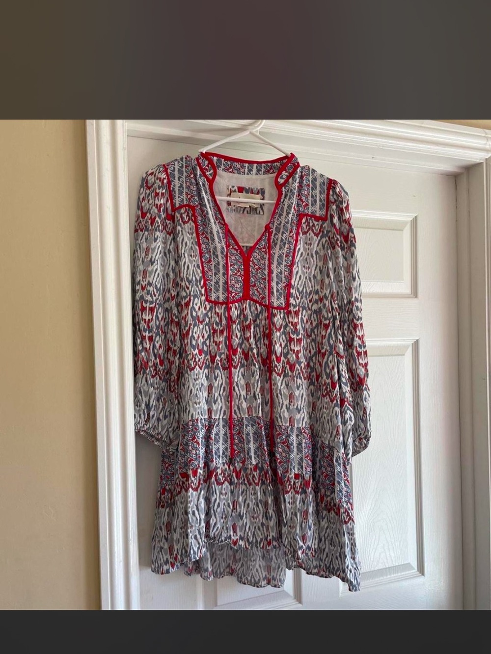 Boho Red & White Printed Peasant Top/Dress